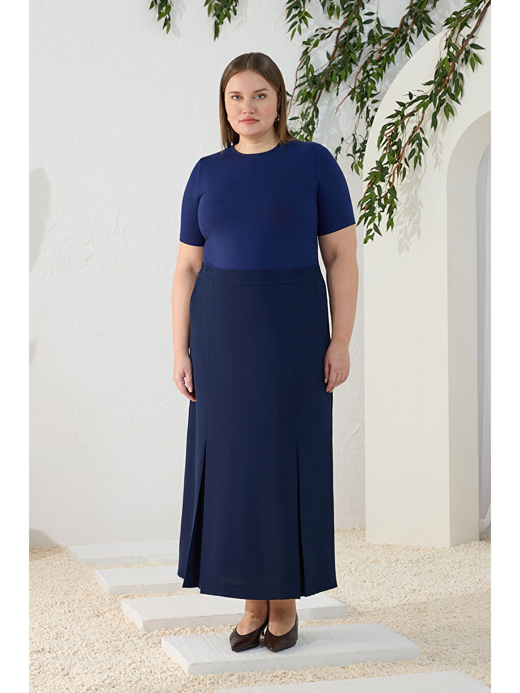 Lacivert Pilikaşe Detaylı Klasik Etek-1
