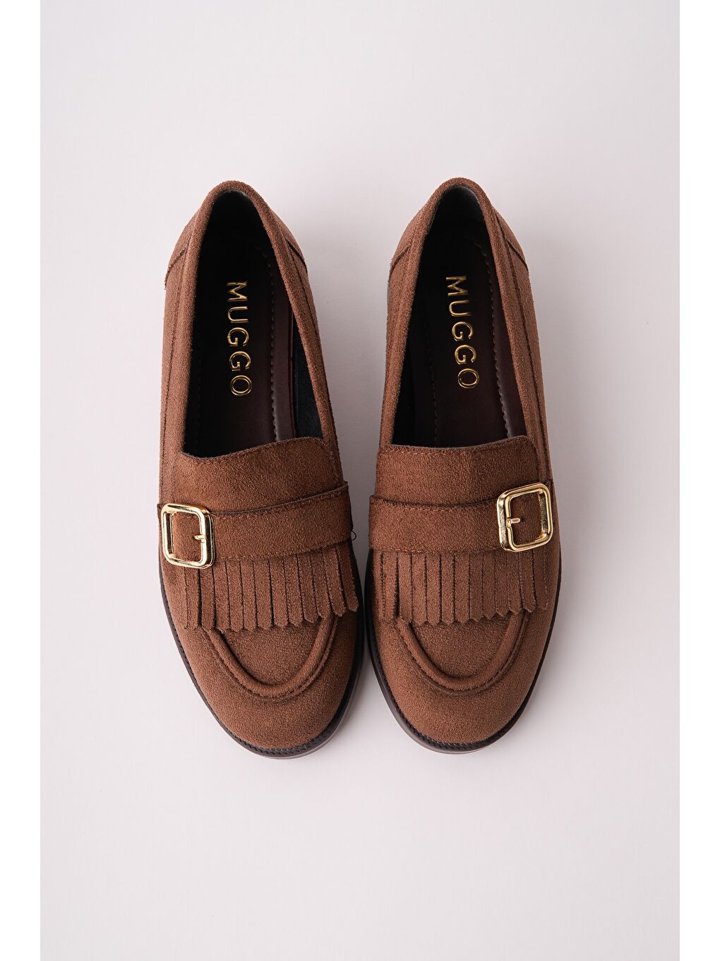 Kahverengi TUFT Gold Tokalı Püsküllü Süet Kadın Günlük Loafer Ayakkabı-1