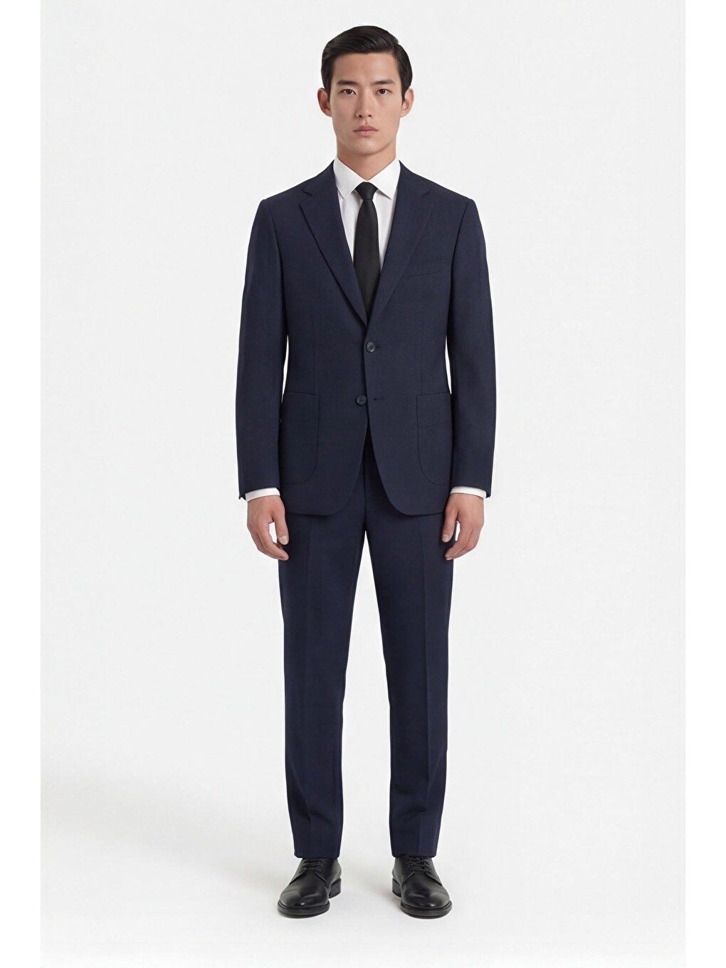 Lacivert Slim Fit 6 Drop Mono Yaka Viskon Tam Astarlı Takım Elbise-1
