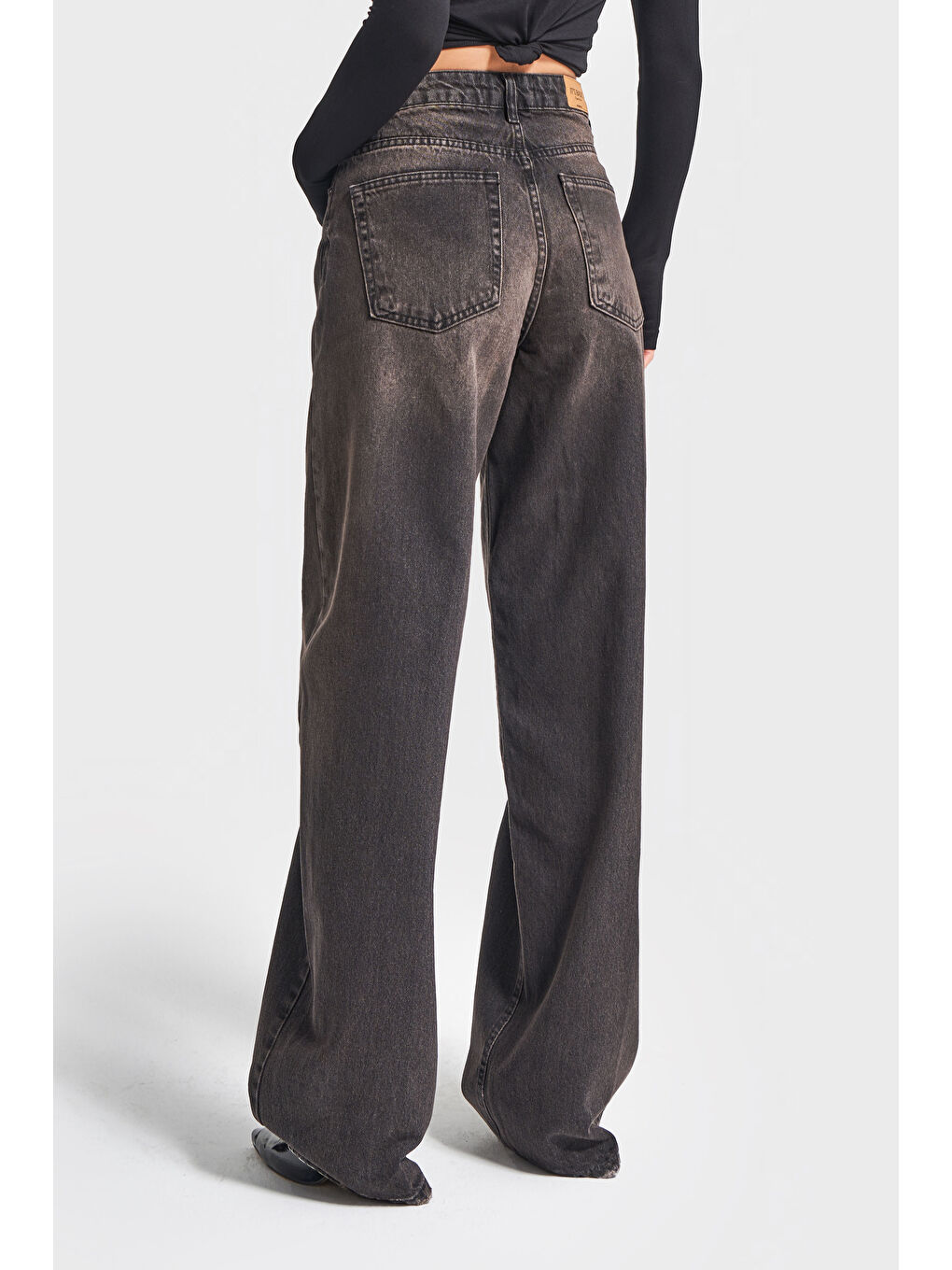 Kadın Taşlanmış Kahverengi 17w5-62 Süper Yüksek Bel Skater Fit Bol Kesim %100 Pamuk Denim Jean-2