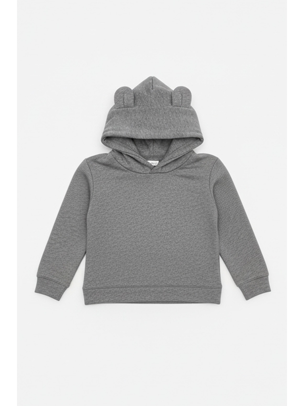 Erkek Çocuk Ayıcık Kulaklı Pamuklu Gri Kapüşonlu Sweatshirt-2