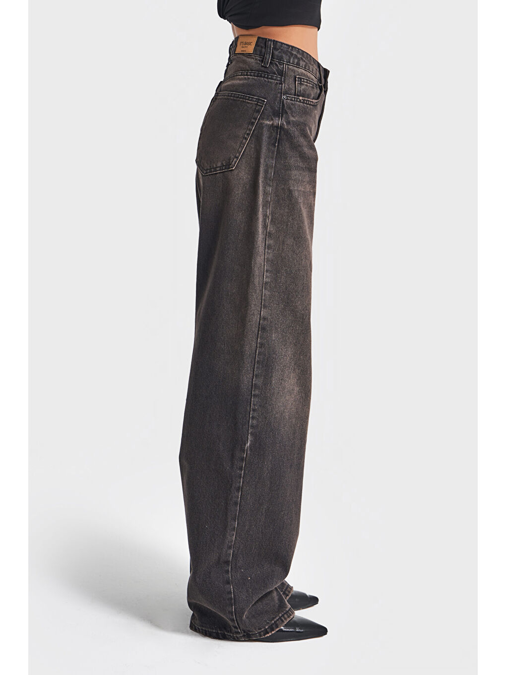 Kadın Taşlanmış Kahverengi 17w5-62 Süper Yüksek Bel Skater Fit Bol Kesim %100 Pamuk Denim Jean-3