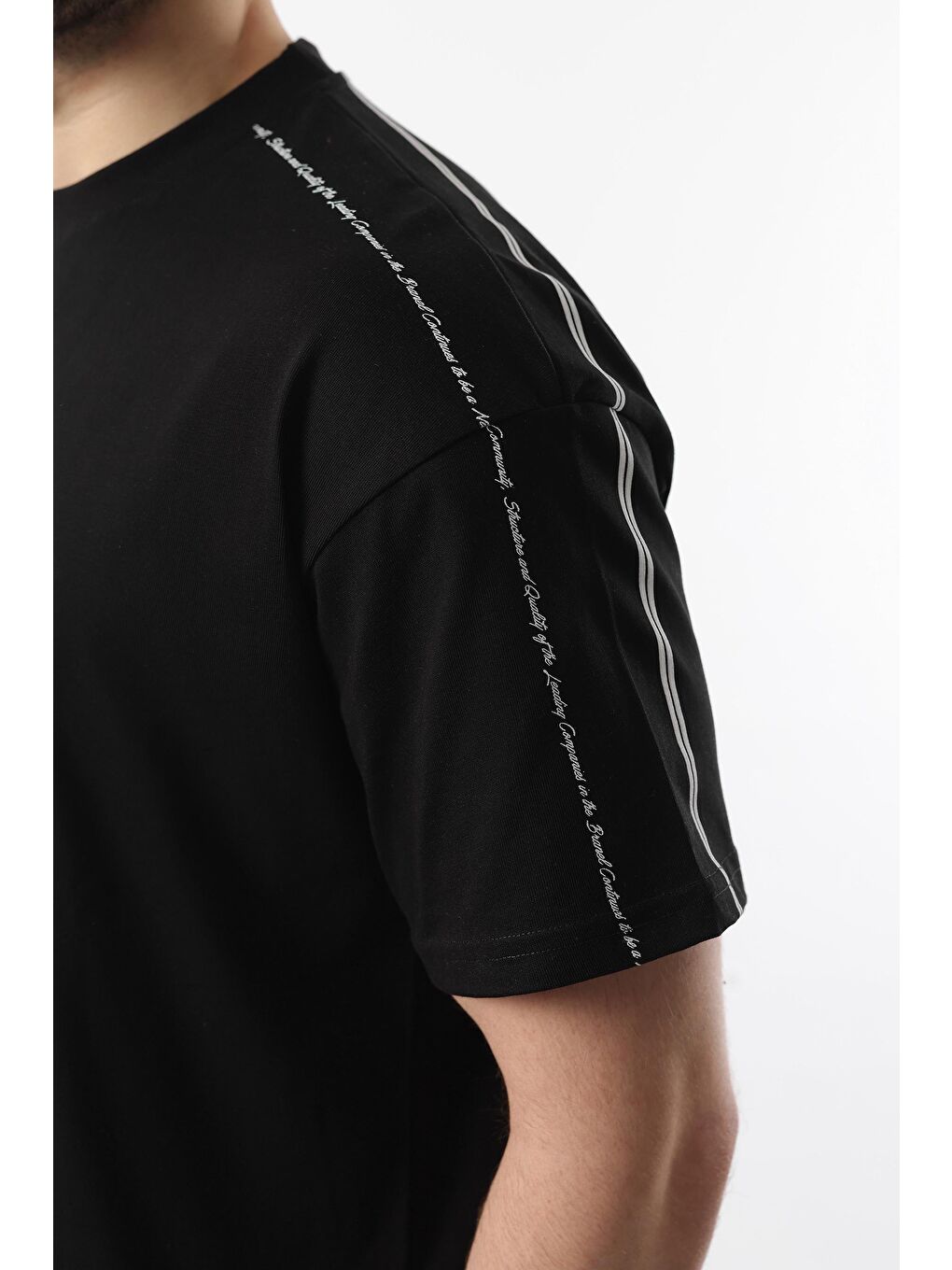 Siyah Overfit Baskılı Erkek Şort Tişört %100 Pamuk Takım E7302-4