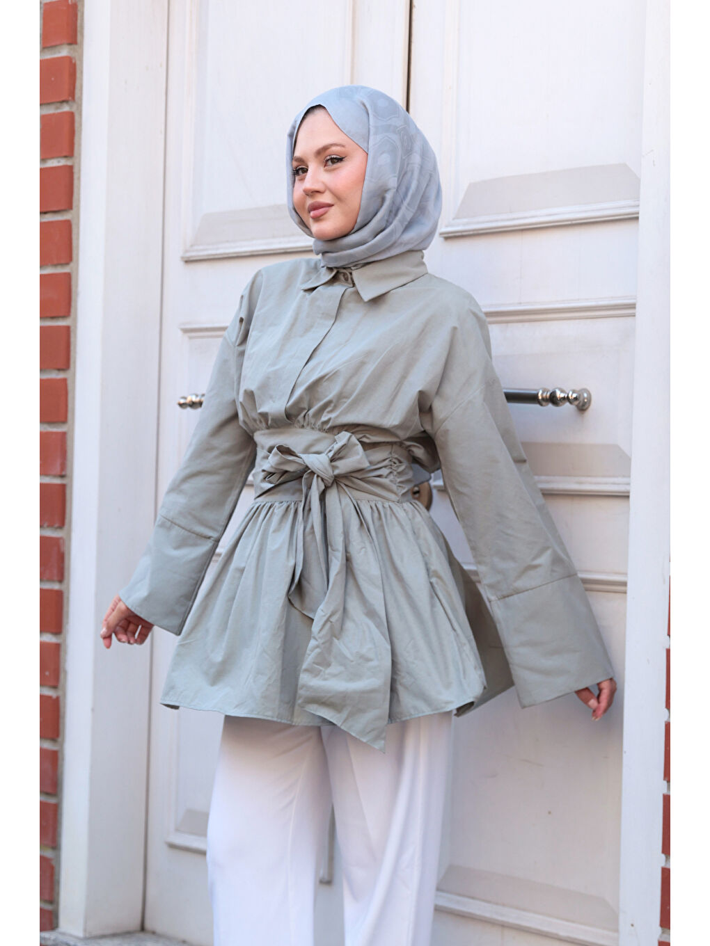 Kadın Bali Poplin Gömlek Küf Yeşil-3