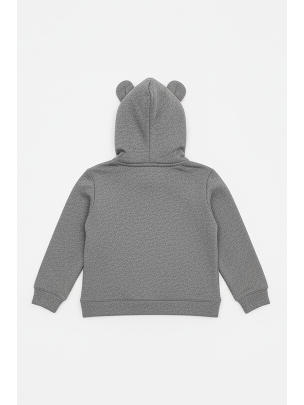 Erkek Çocuk Ayıcık Kulaklı Pamuklu Gri Kapüşonlu Sweatshirt-3