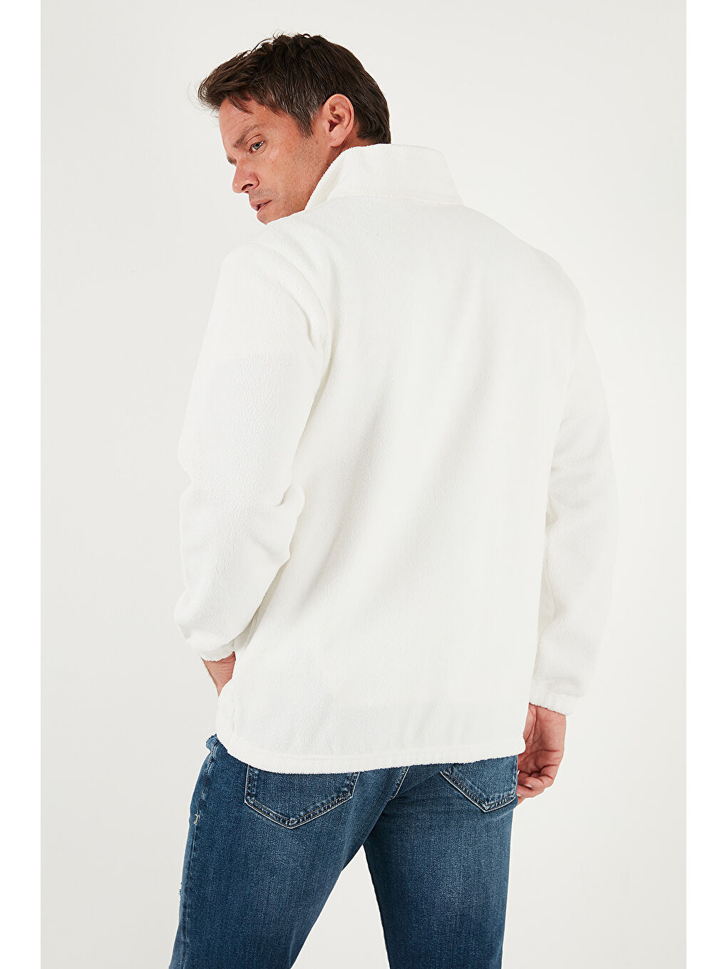 Ekru Regular Fit Yarım Fermuarlı Dik Yaka Yumuşak Dokulu Sweat 59060661-5