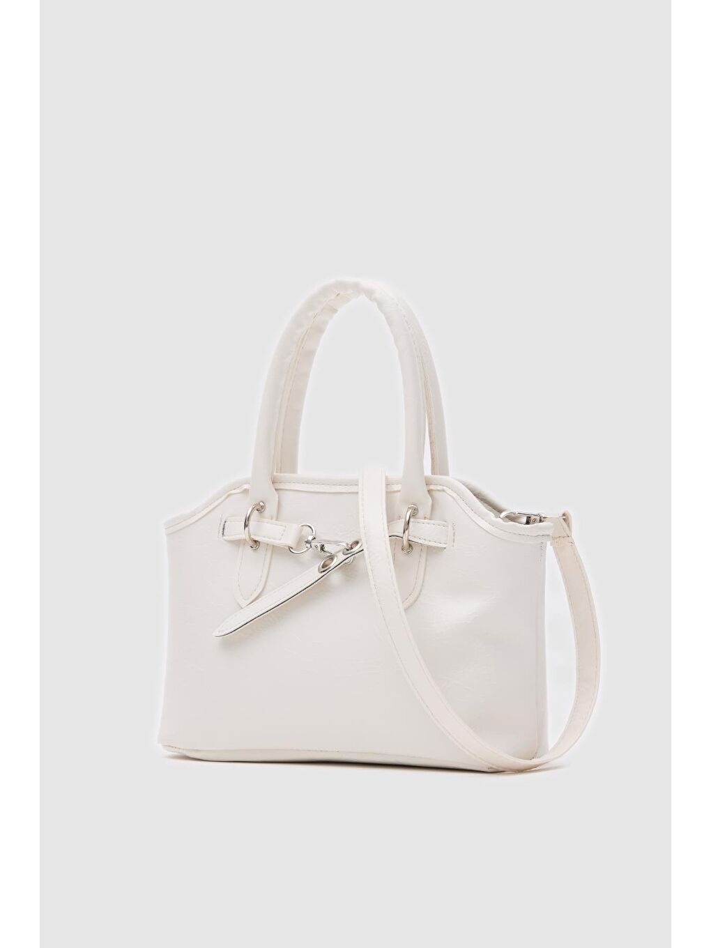 Ekru Perez Kemer Detaylı Çapraz Çanta Krem-3