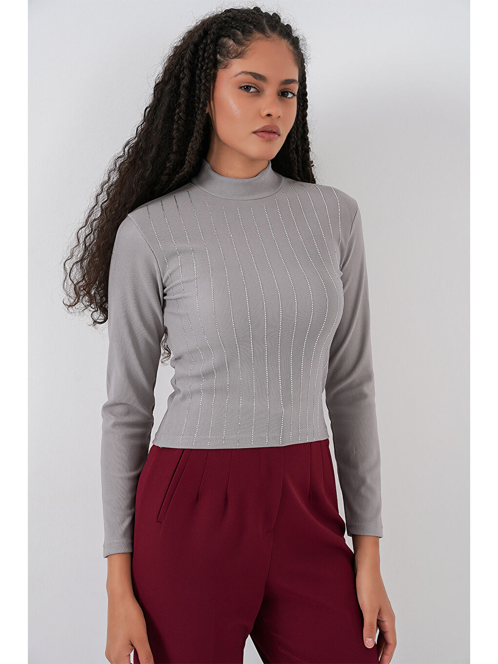 922 Taşlı Body - Gri-1