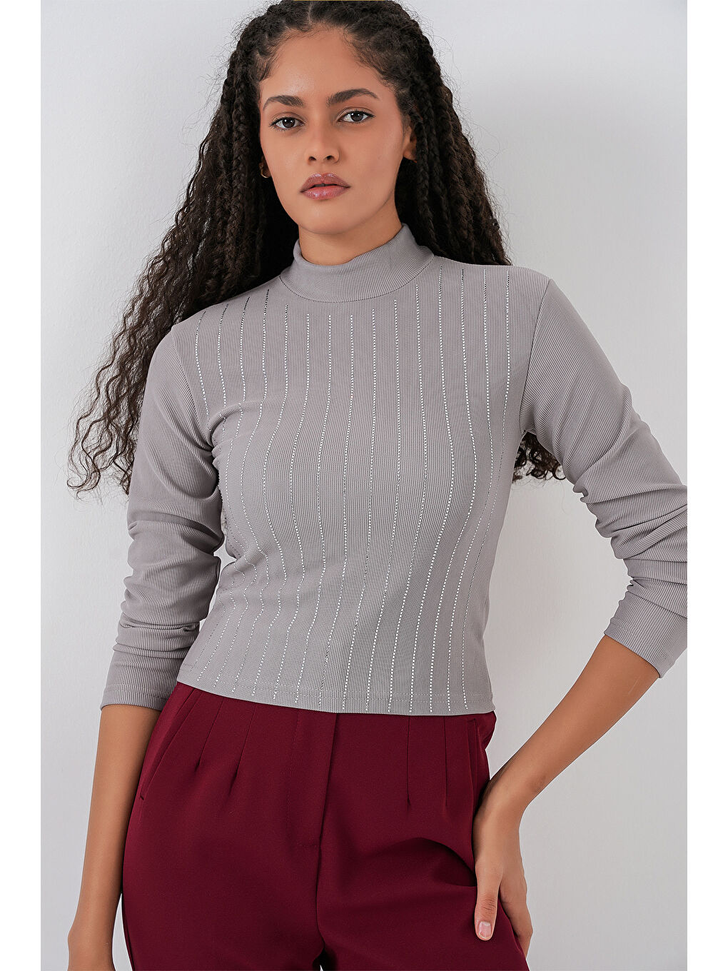 922 Taşlı Body - Gri-2