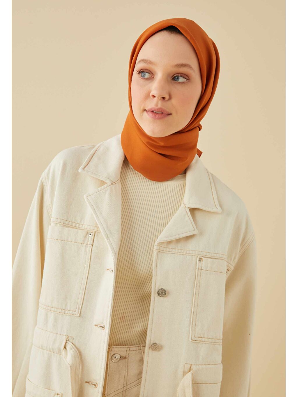 Kahverengi Pamuk İpek Eşarp Tarçın-1