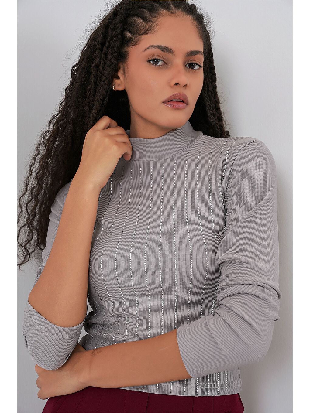 922 Taşlı Body - Gri-3