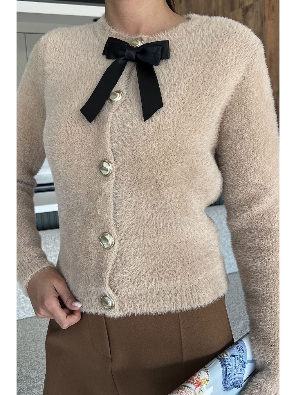 Bej Ön Fiyonklu Sakallı Triko Ceket (s,m,l Uyumludur)-1