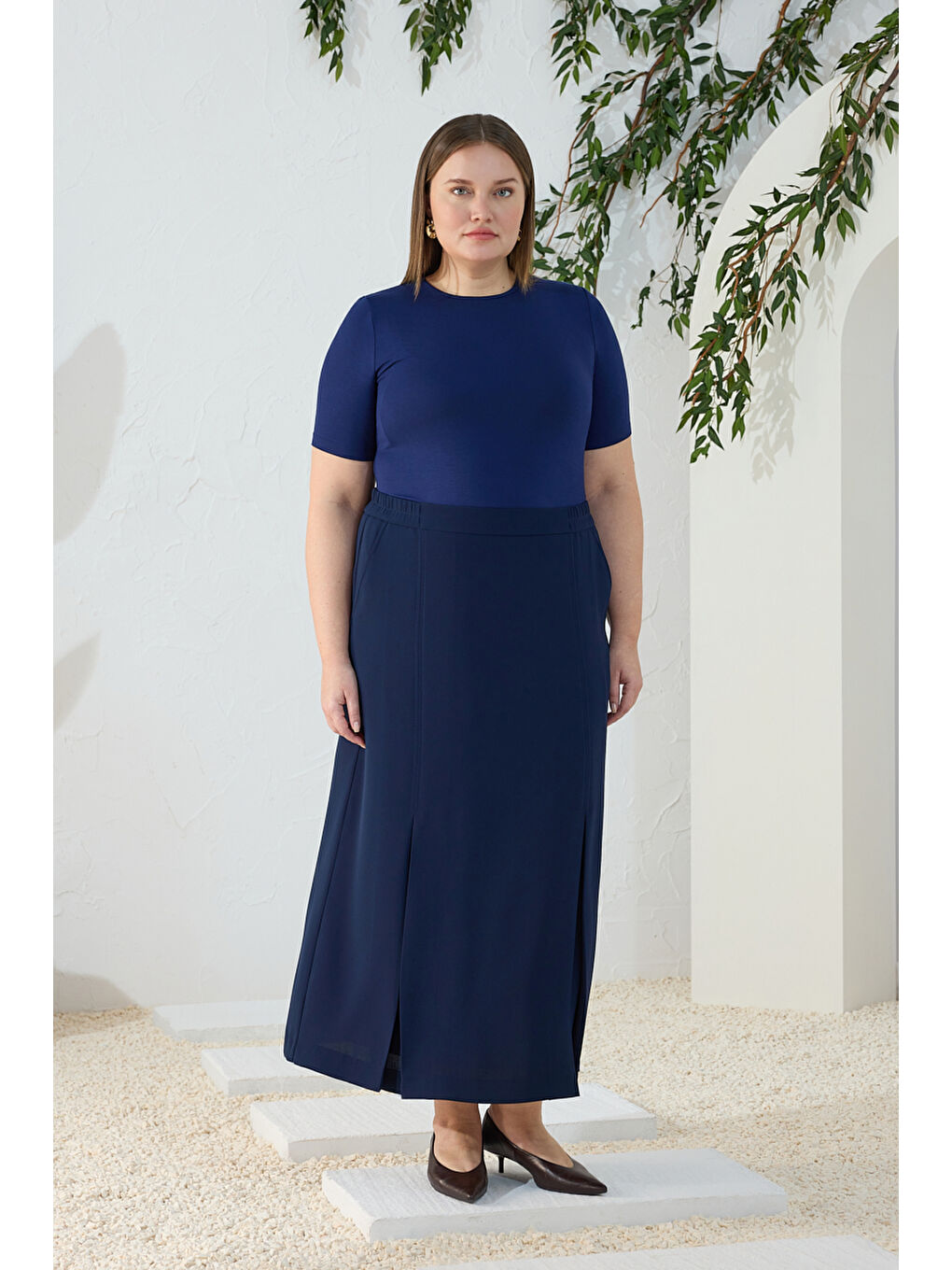 Lacivert Pilikaşe Detaylı Klasik Etek-2