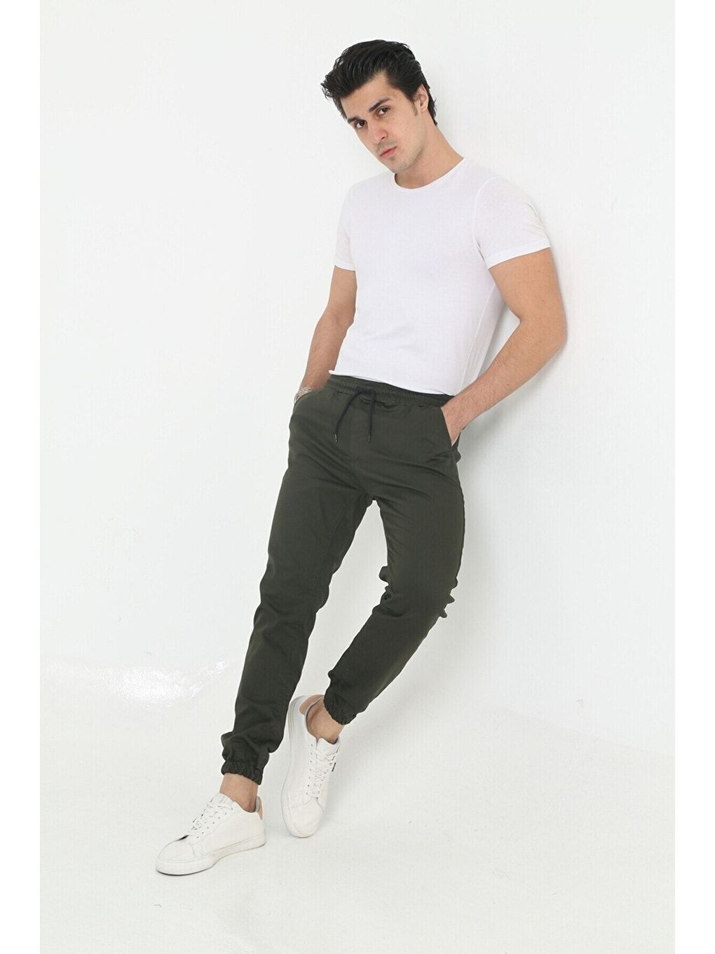 Haki Erkek Jogger Bel Lastikli Pantolon-3