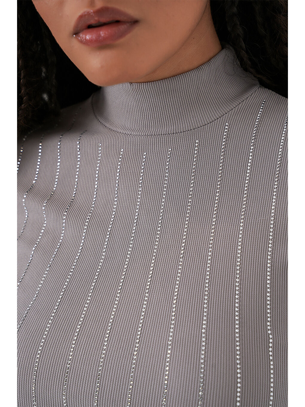 922 Taşlı Body - Gri-5