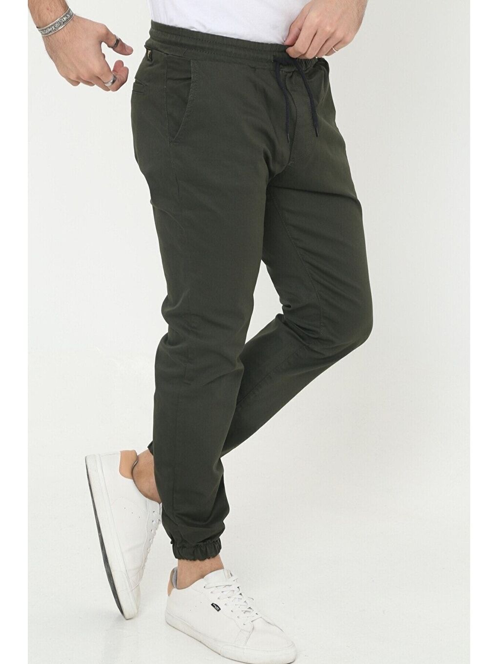 Haki Erkek Jogger Bel Lastikli Pantolon-4