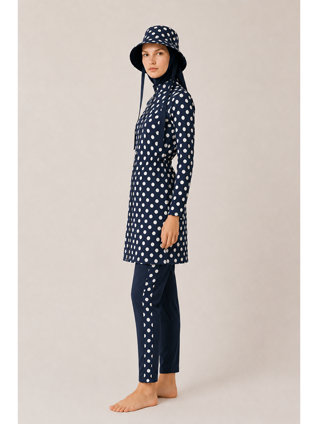 Pearl Dot | Beyaz Puantiyeli Lacivert Stoperli Tesettür Mayo 5 Li Set-4