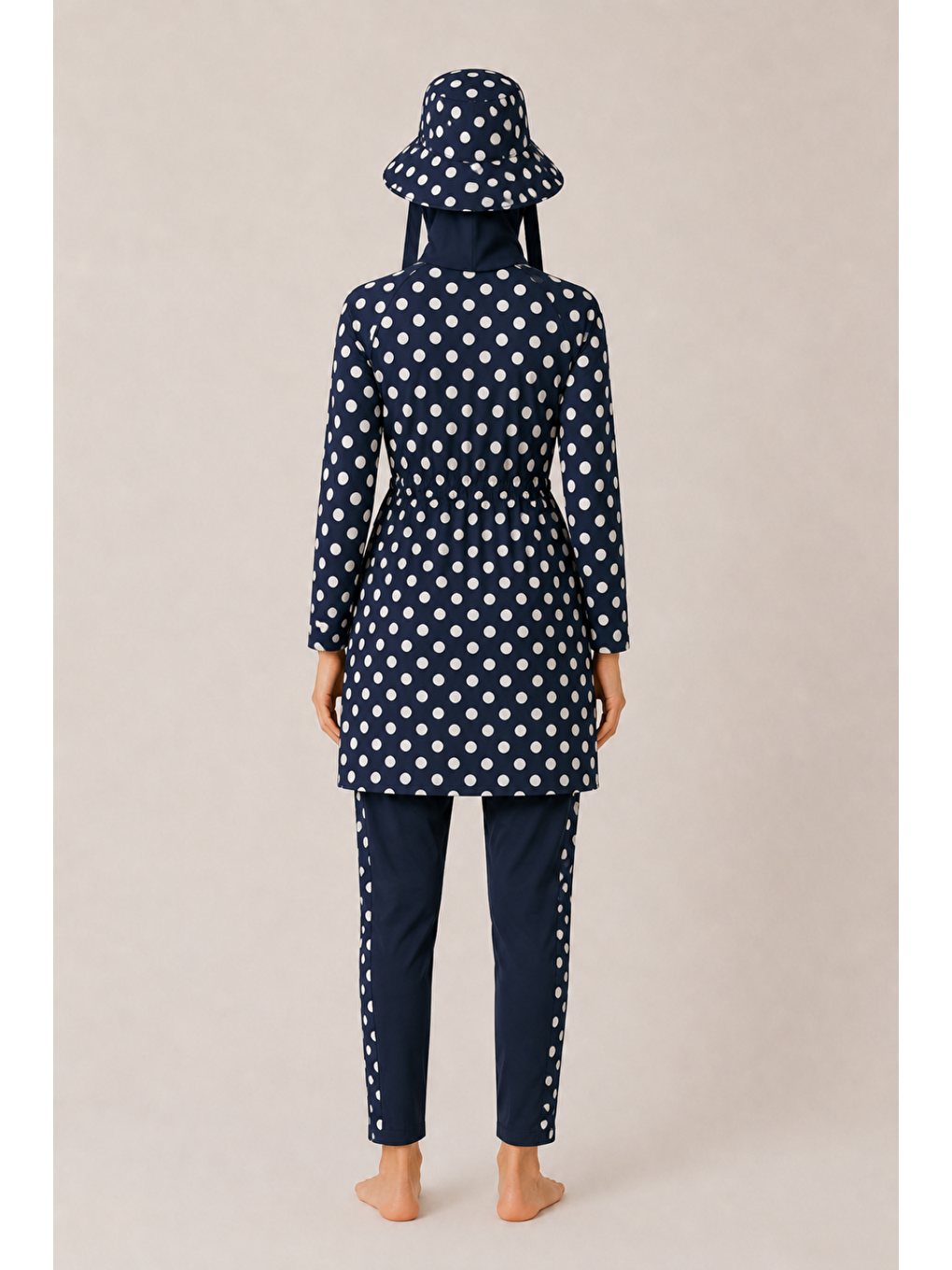 Pearl Dot | Beyaz Puantiyeli Lacivert Stoperli Tesettür Mayo 5 Li Set-5