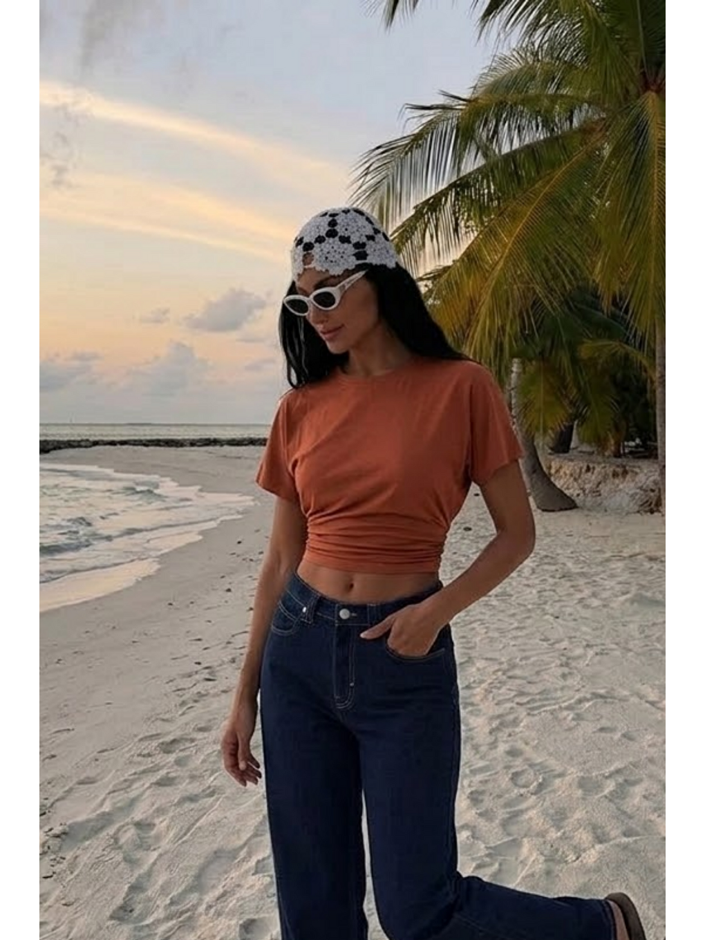 Pembe Kadın Yarasa Kollu Dar Pudra Crop Tişört-2