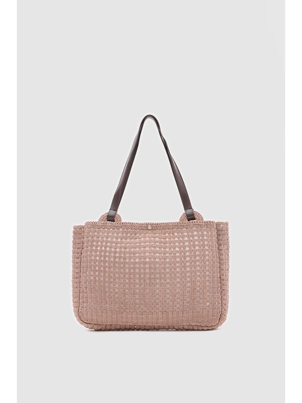 Bej Fabri Big Size Makrome Omuz Çantası Vizon