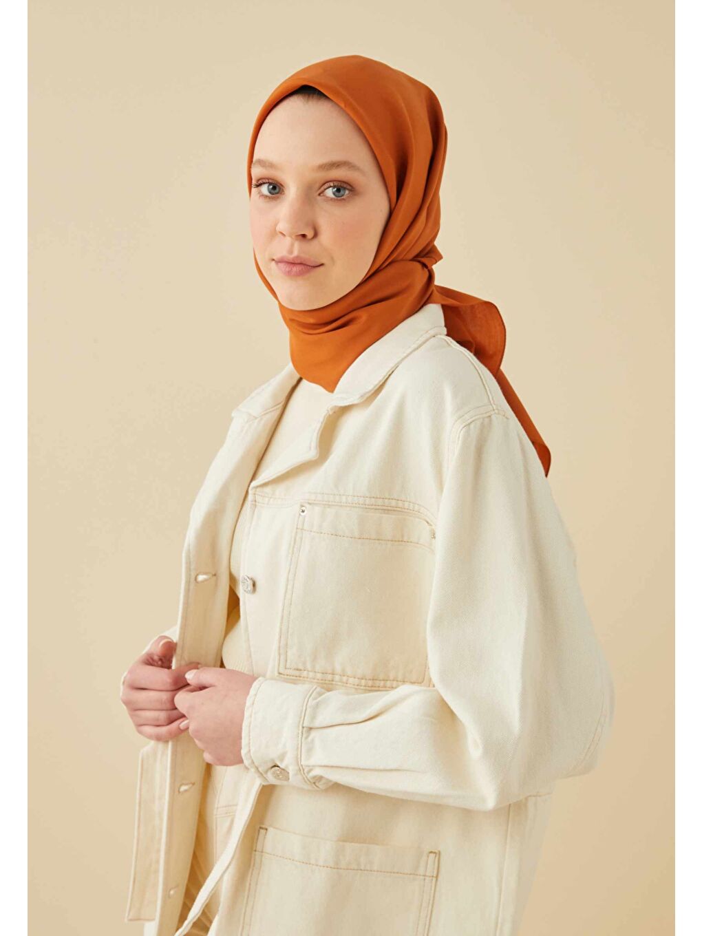 Kahverengi Pamuk İpek Eşarp Tarçın-2