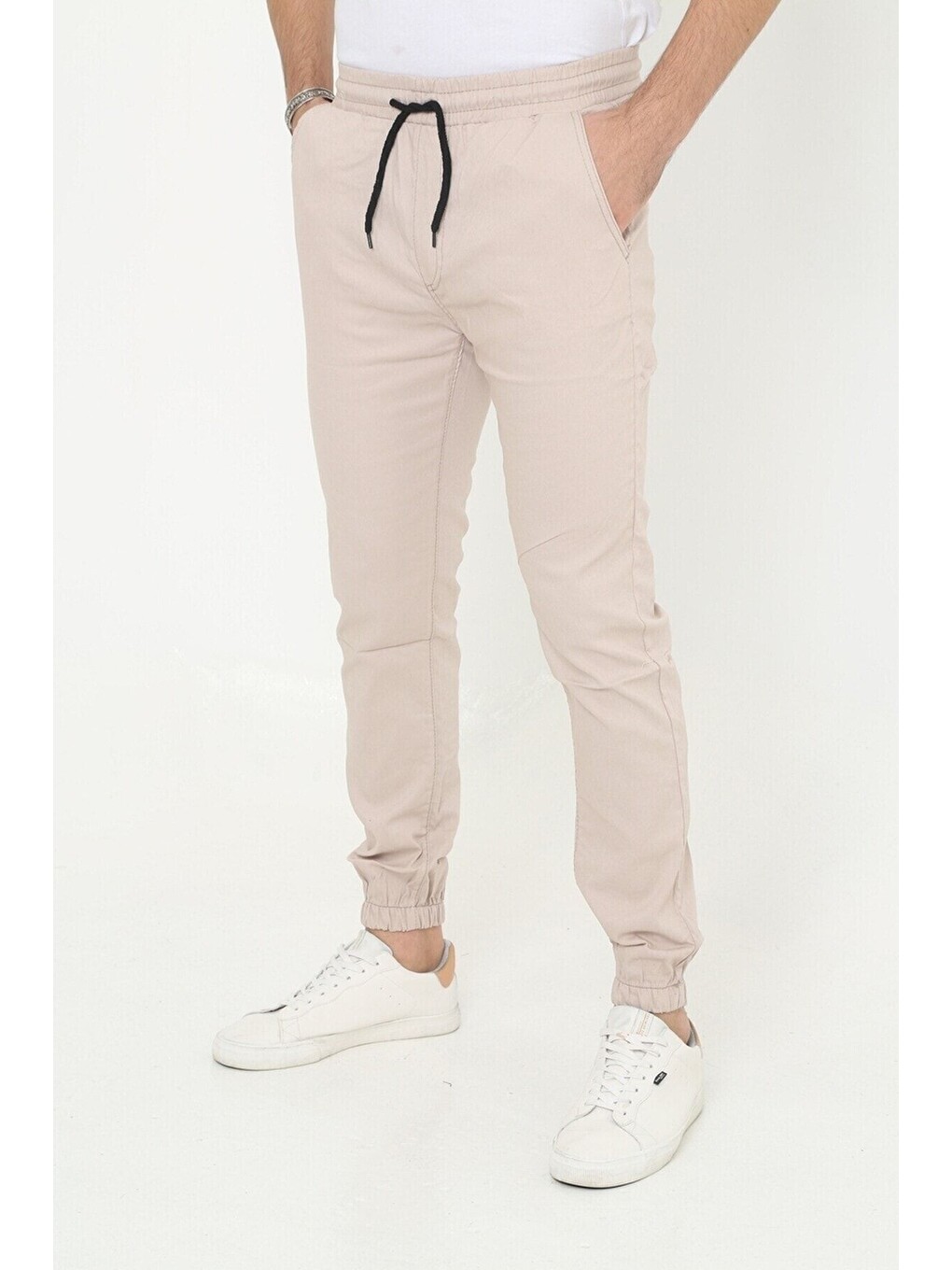 Bej Erkek Jogger Bel Lastikli Pantolon