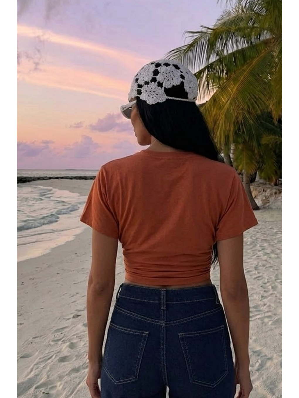 Pembe Kadın Yarasa Kollu Dar Pudra Crop Tişört-4