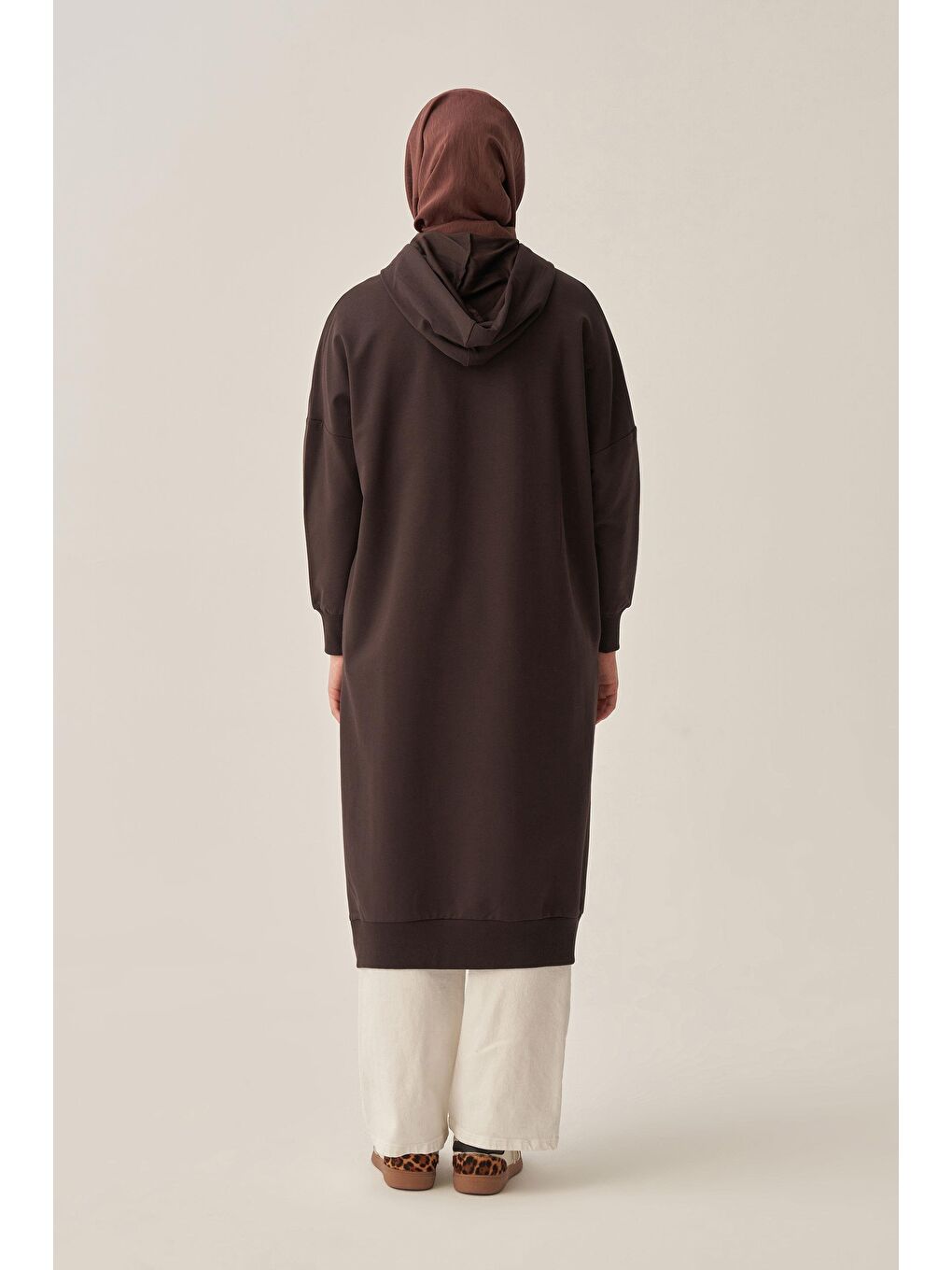 Kahverengi Acı Kahve-Kuşgözlü Kapüşonlu Cepli Sweat Tunik-2