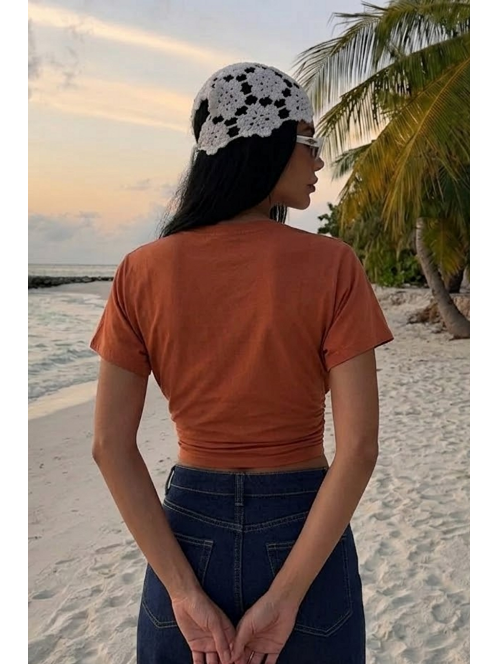 Pembe Kadın Yarasa Kollu Dar Pudra Crop Tişört-5