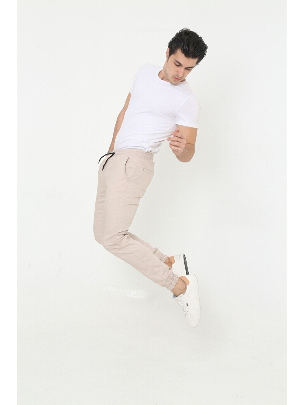 Bej Erkek Jogger Bel Lastikli Pantolon-2