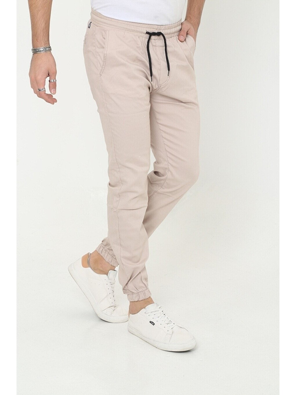 Bej Erkek Jogger Bel Lastikli Pantolon-3