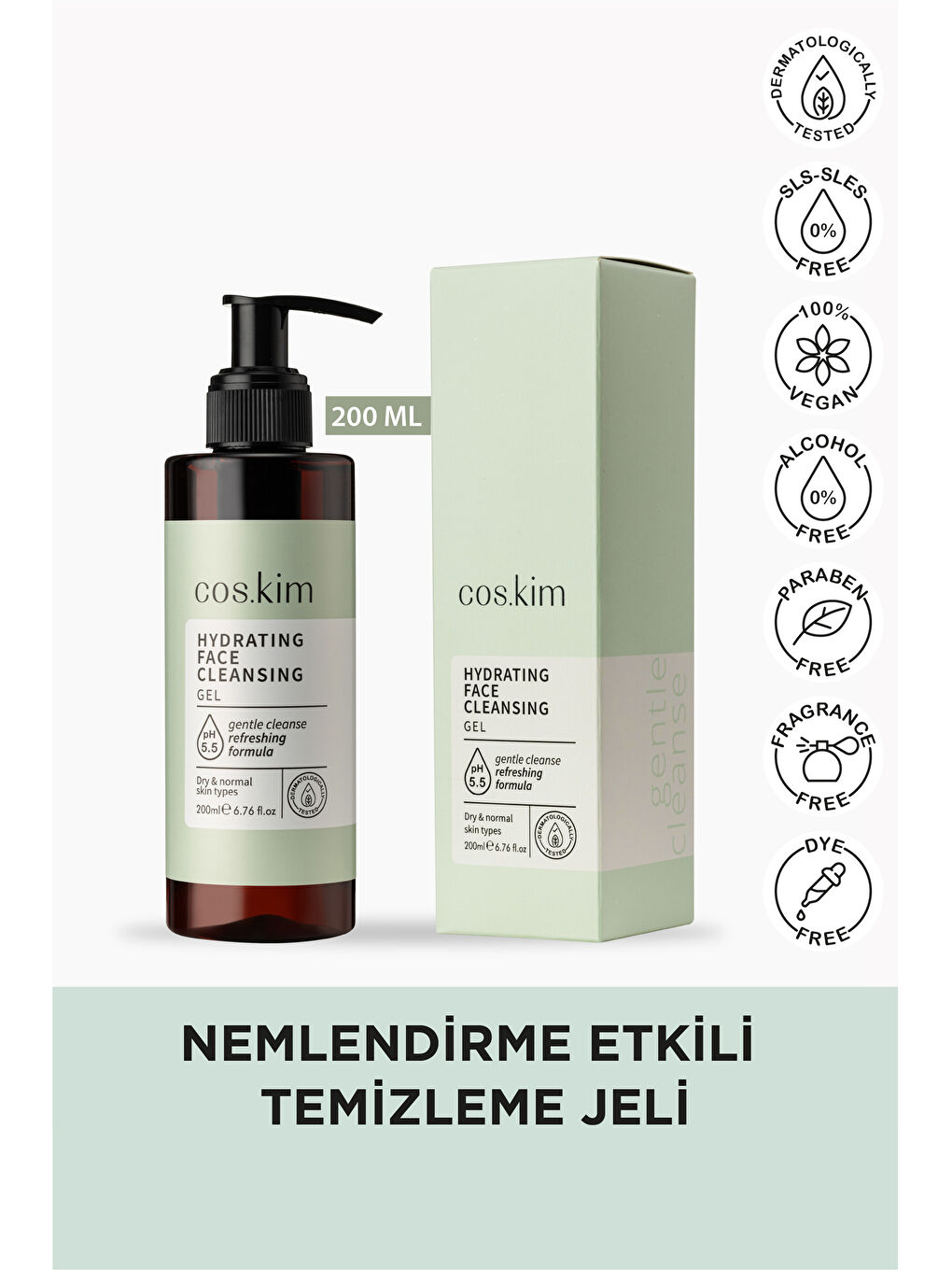 cos.kim Renksiz Nemlendirme Etkili Temizleme Jeli - Kuru-normal Ciltler | Hydrating Face Cleansing Gel 200ml