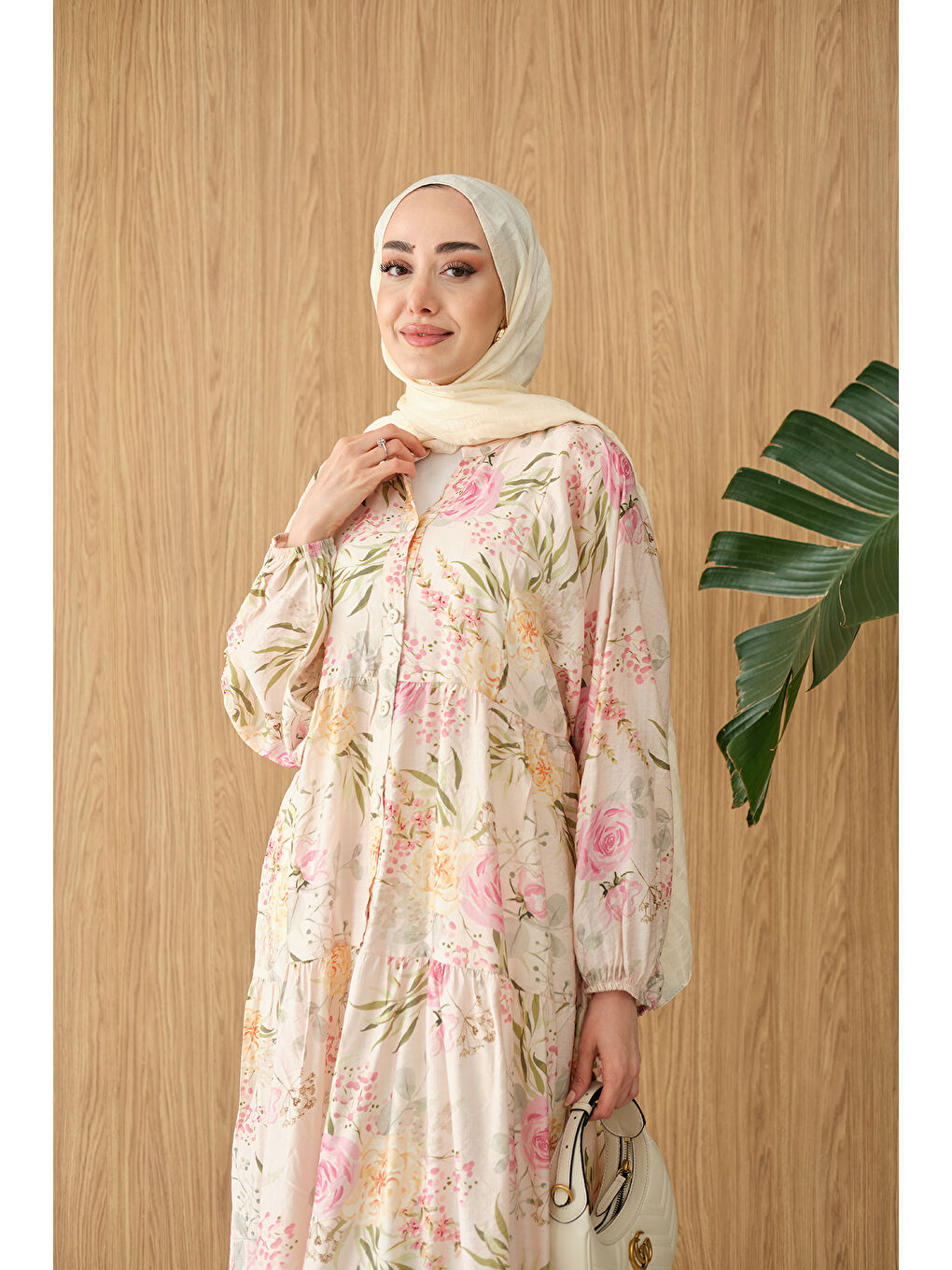 Kadın Gül Desenli Elbise Pembe-2