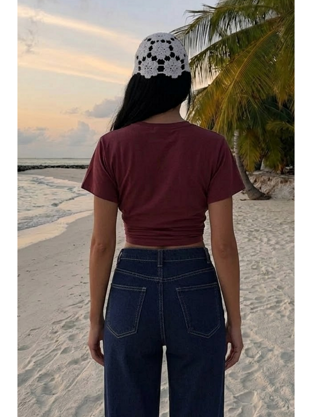 Kadın Yarasa Kollu Dar Bordo Crop Tişört-4