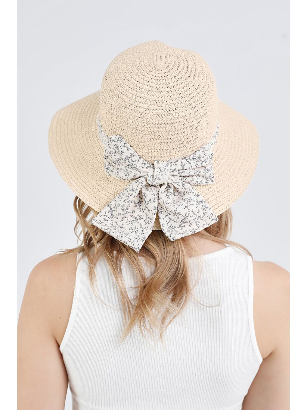 Bej Kurdeleli Hasır Şapka-3