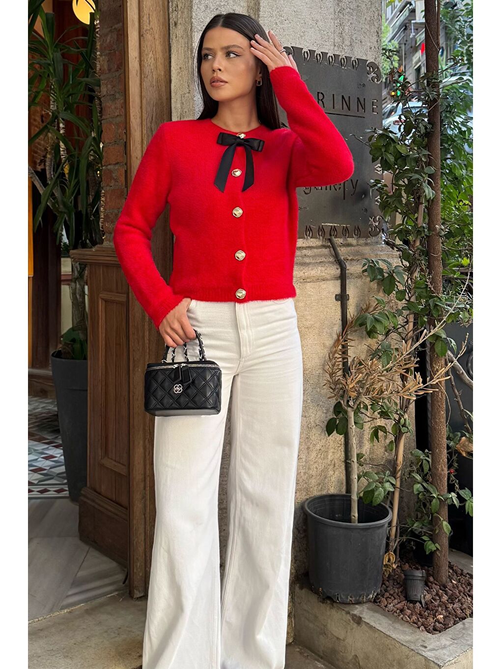 Kırmızı Ön Fiyonklu Sakallı Triko Ceket (s,m,l Uyumludur)-1