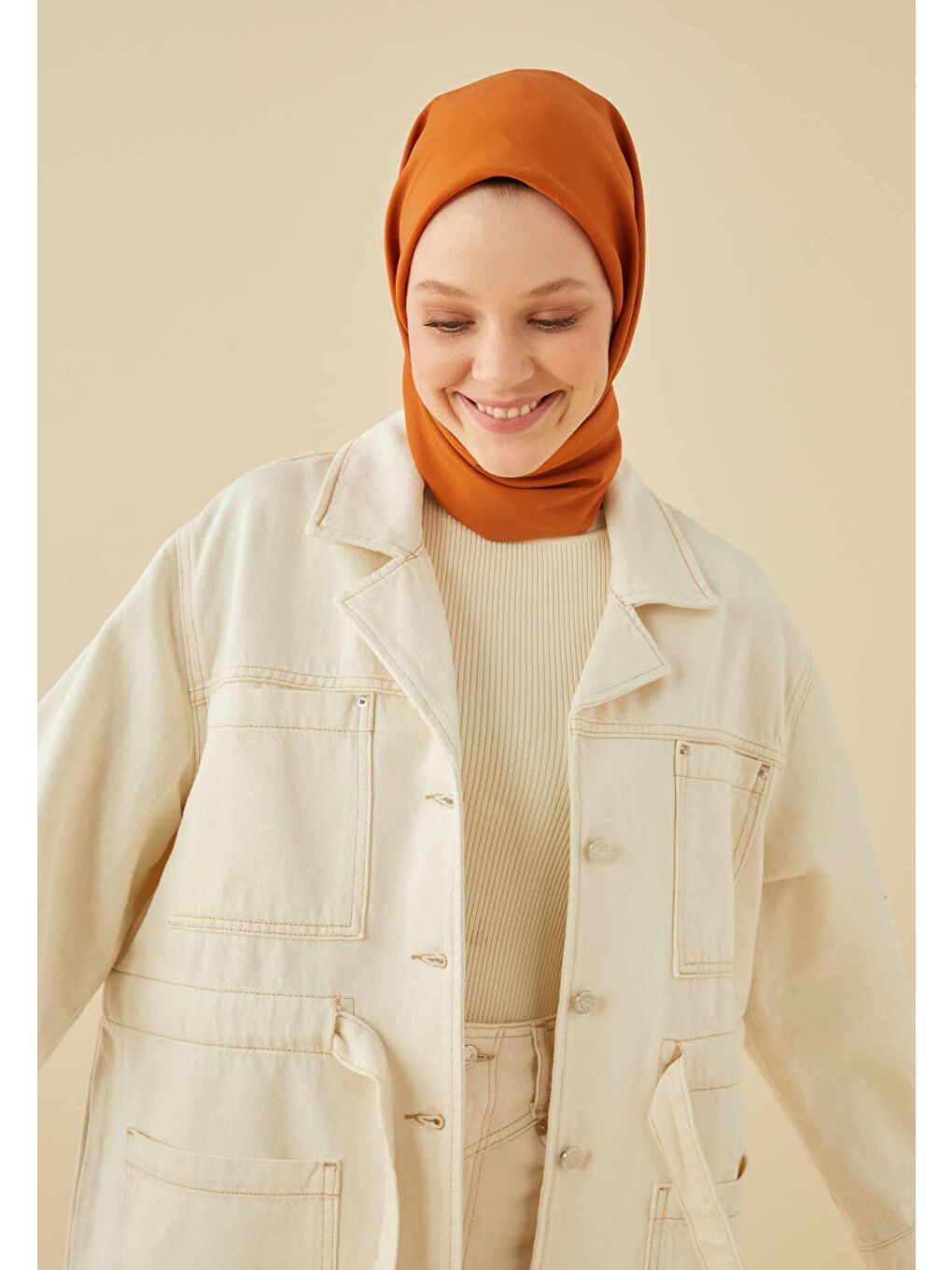 Kahverengi Pamuk İpek Eşarp Tarçın-3