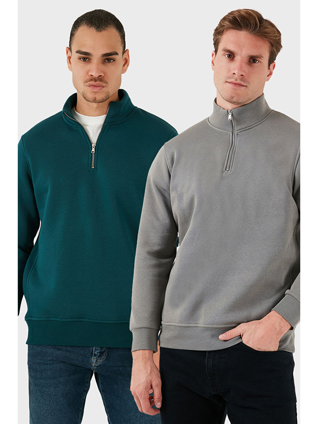 Petrol Pamuklu Regular Fit Dik Yaka 2'li Paket Sweat 59052592S2