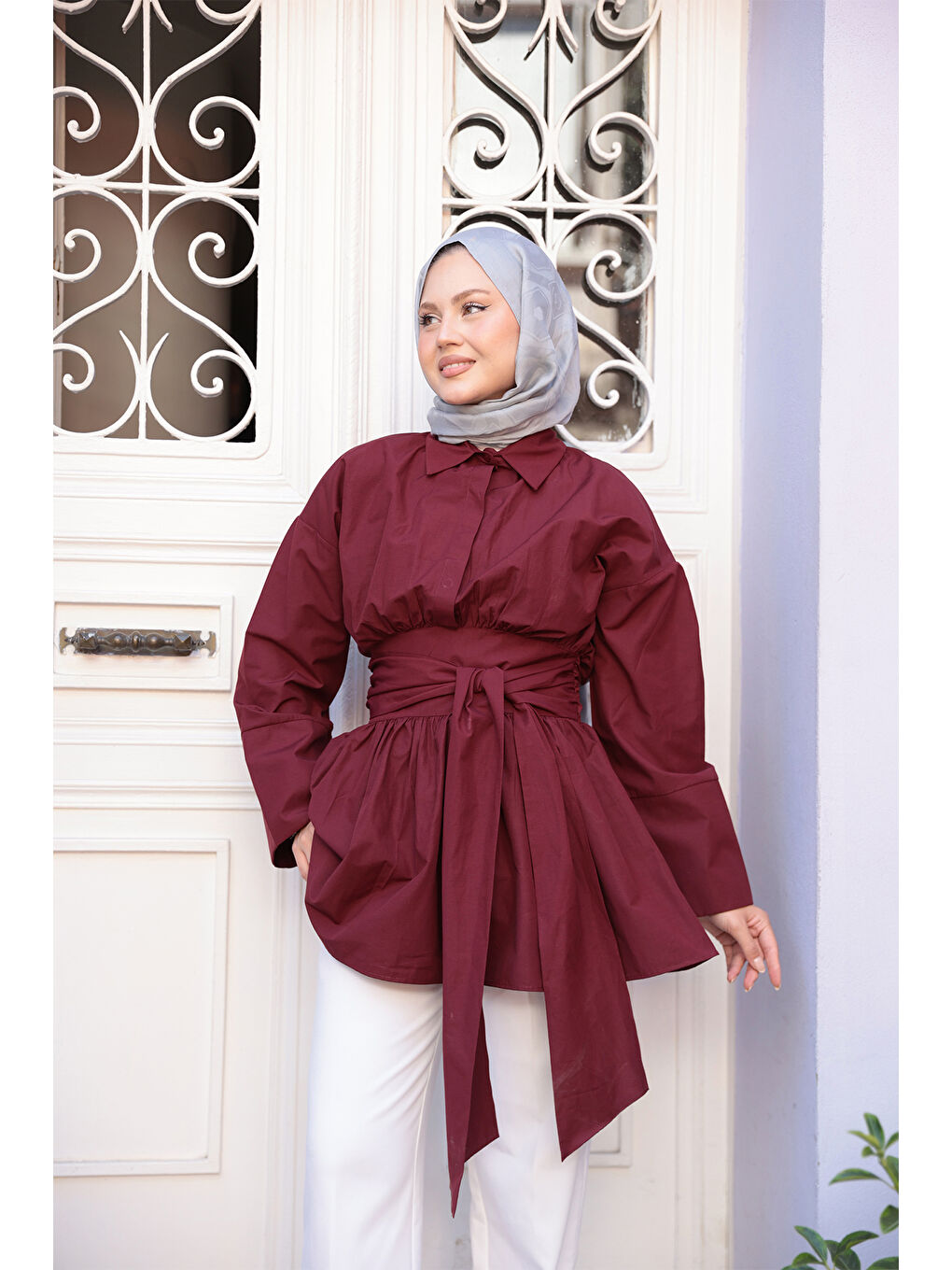 Kadın Bali Poplin Gömlek Bordo