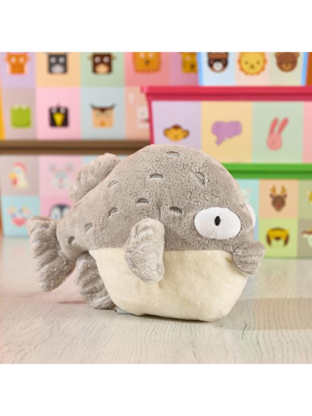 Soft Balon Balığı Figürlü Yastık - Gri - 31x18 cm-4