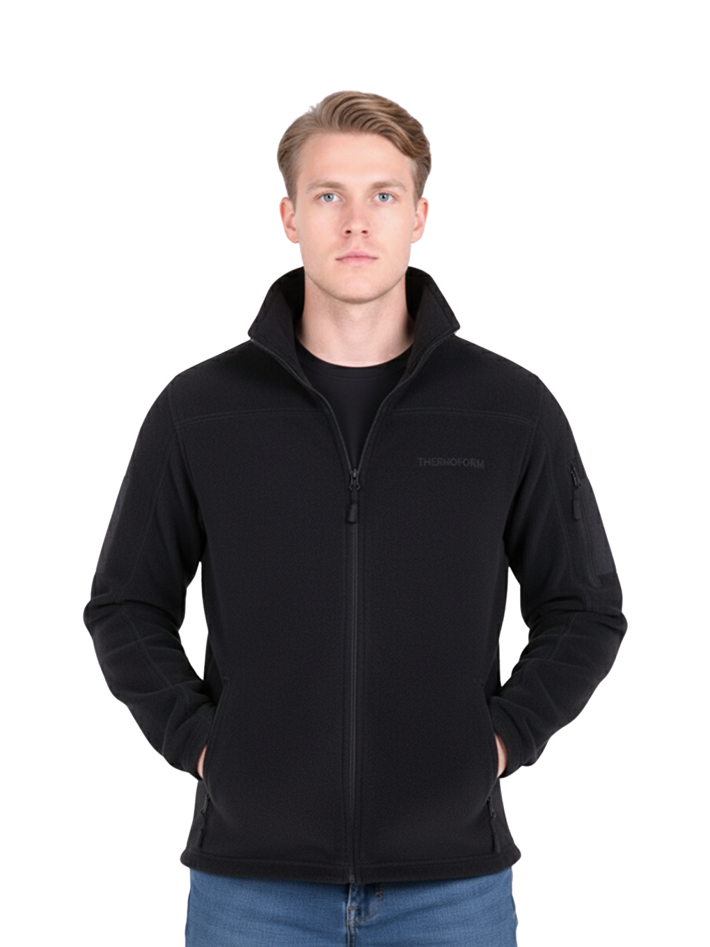 Siyah Erkek Polar Dik Yaka Fermuarlı Sweatshirt