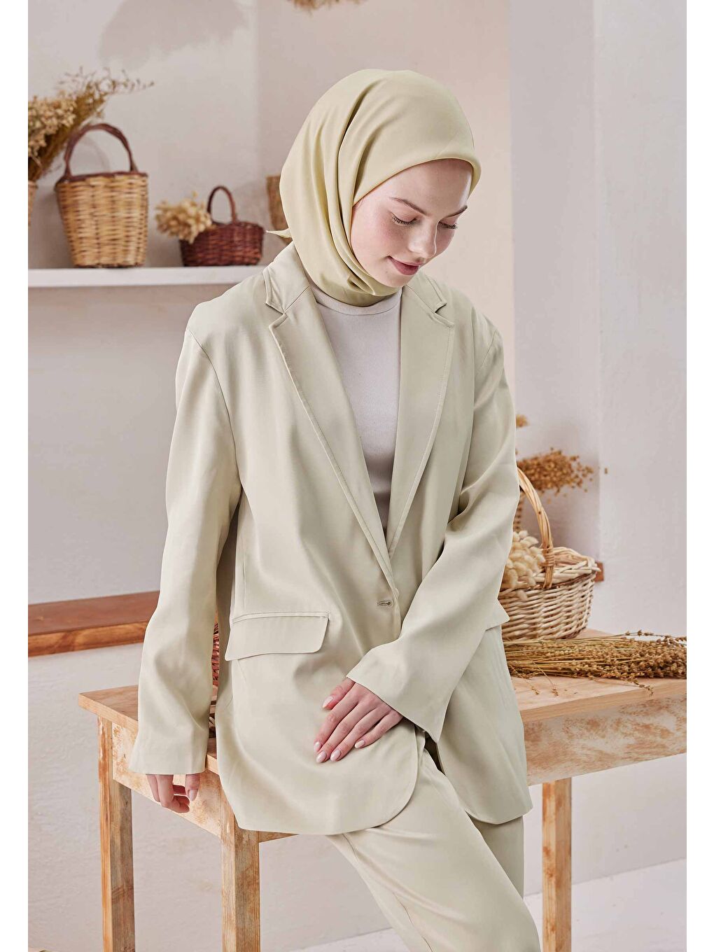 Yeşil Pamuk İpek Eşarp Adaçayı