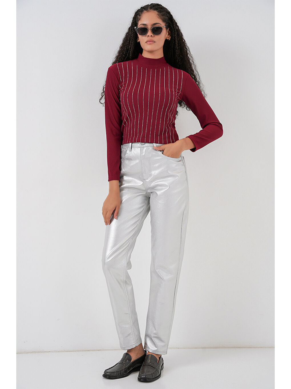 922 Taşlı Body - Bordo-1