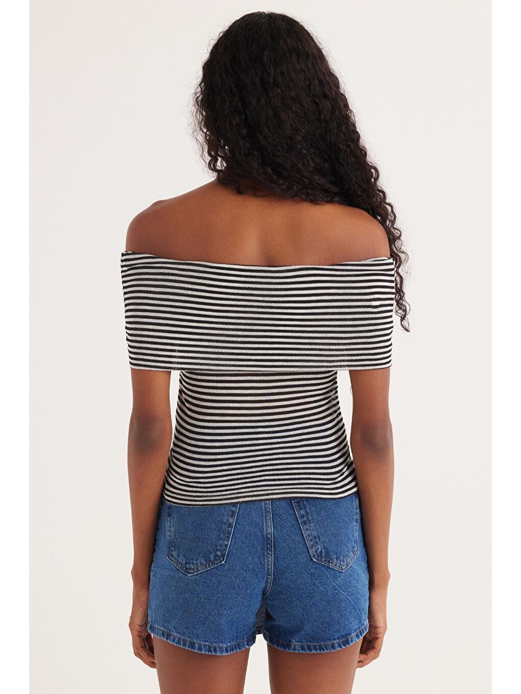 Karışık Kadın Slim Fit Dar Kesim Çizgili Straplez Bluz-6