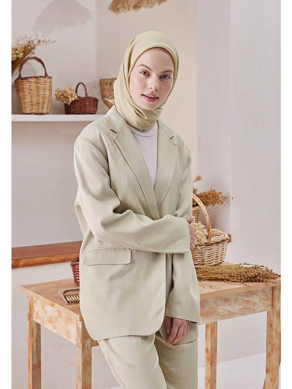 Yeşil Pamuk İpek Eşarp Adaçayı-1