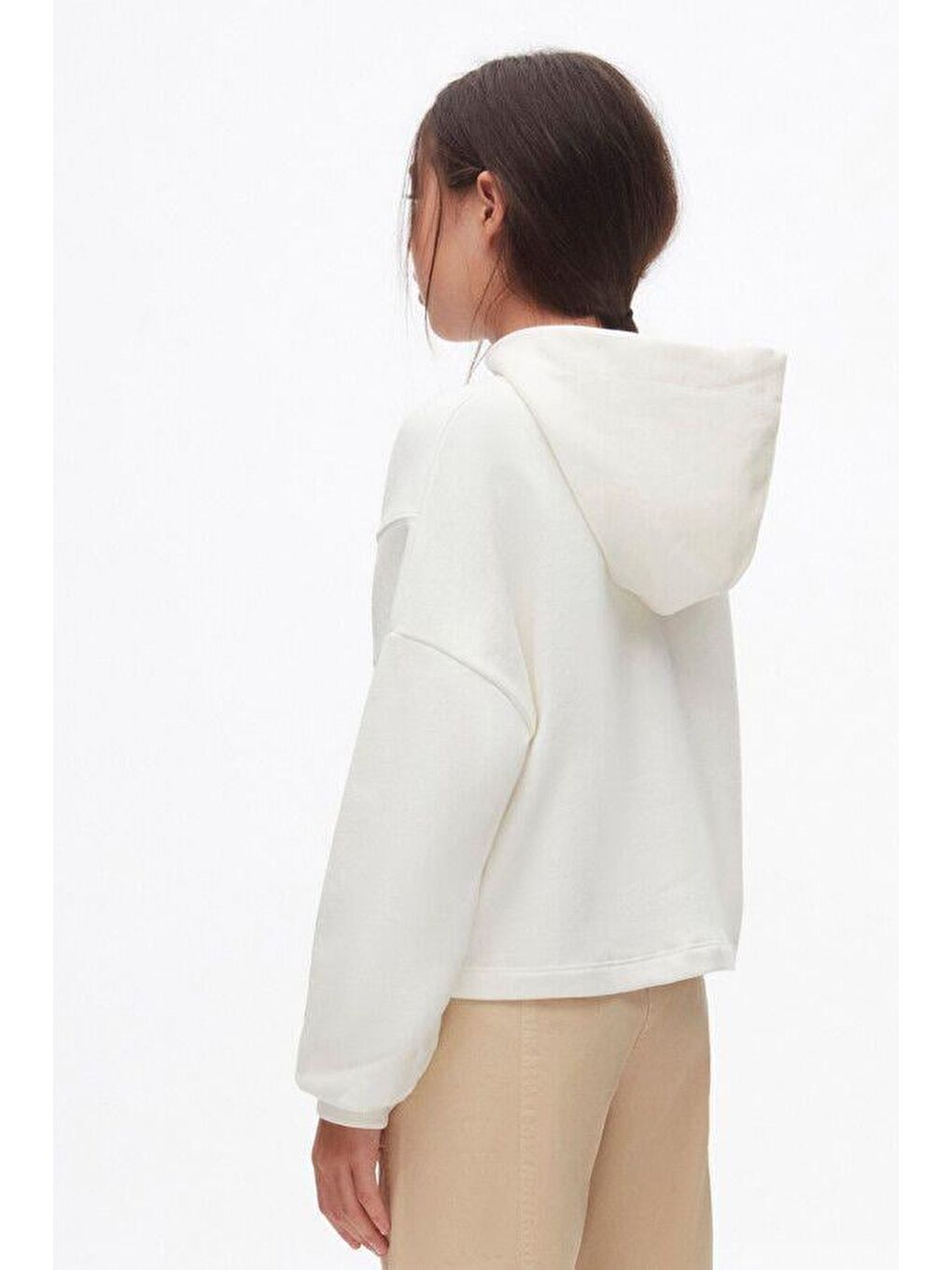 Beyaz Kız Çocuk Pamuklu Baskılı Kapüşonlu Sweatshirt-2