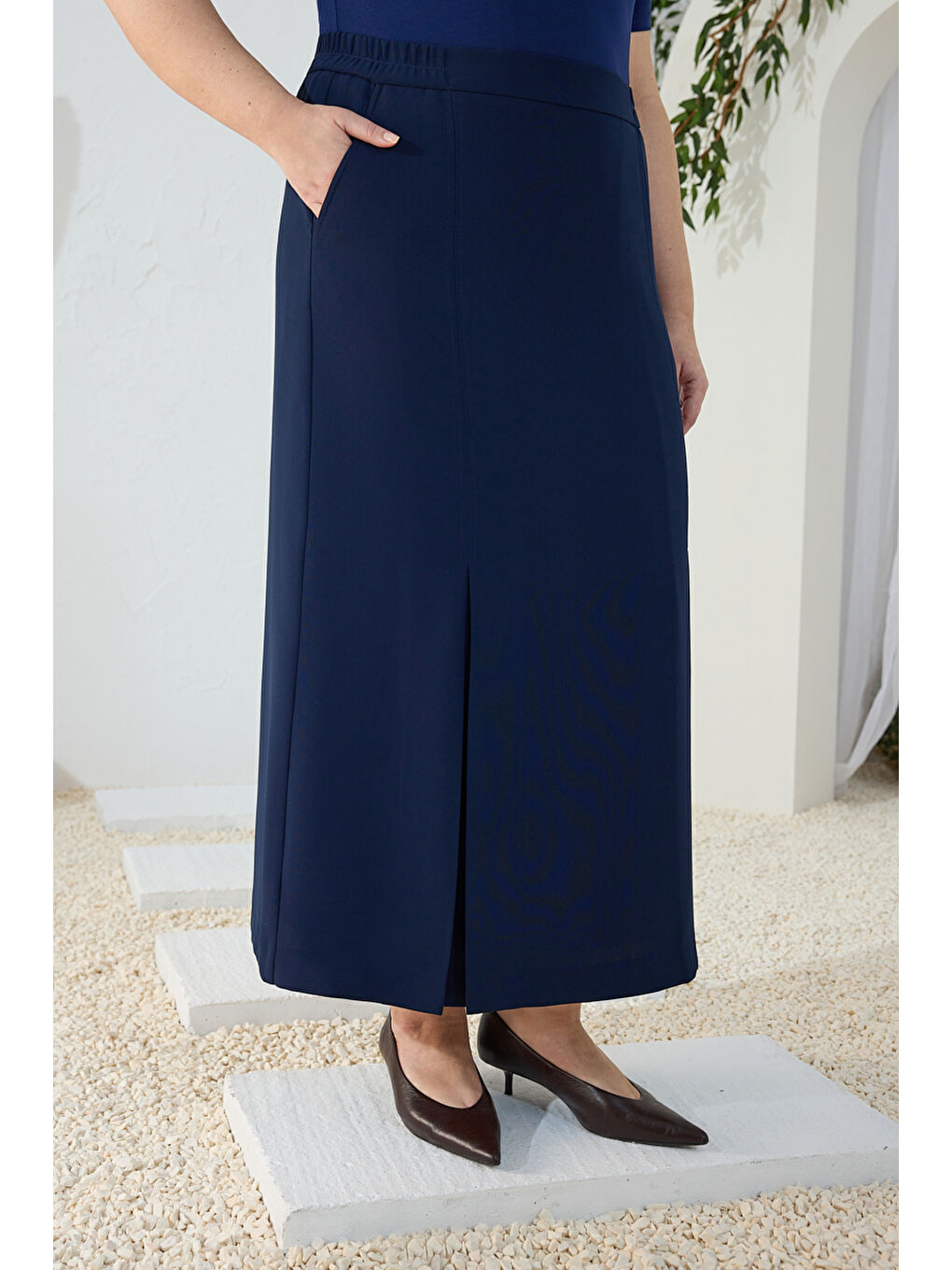 Lacivert Pilikaşe Detaylı Klasik Etek-4