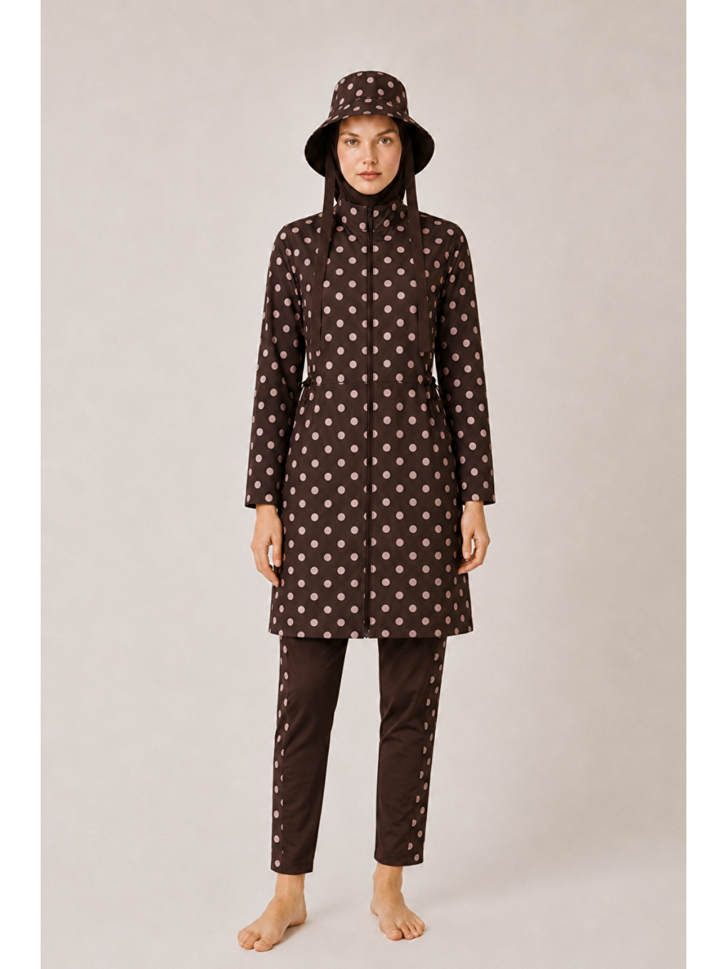 Kahverengi Pearl Dot | Pudra Puantiyeli Kahve Stoperli Tesettür Mayo 5 Li Set-2