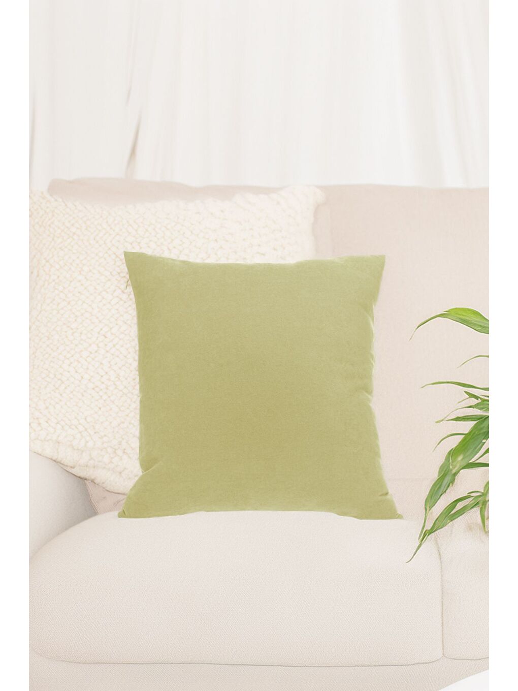 Panoroma Yağ Yeşili Kırlent Kılıfı  Punch (Panç) İşlemeye Uygun Dekoratif Yastık Kılıfı 45x45-1