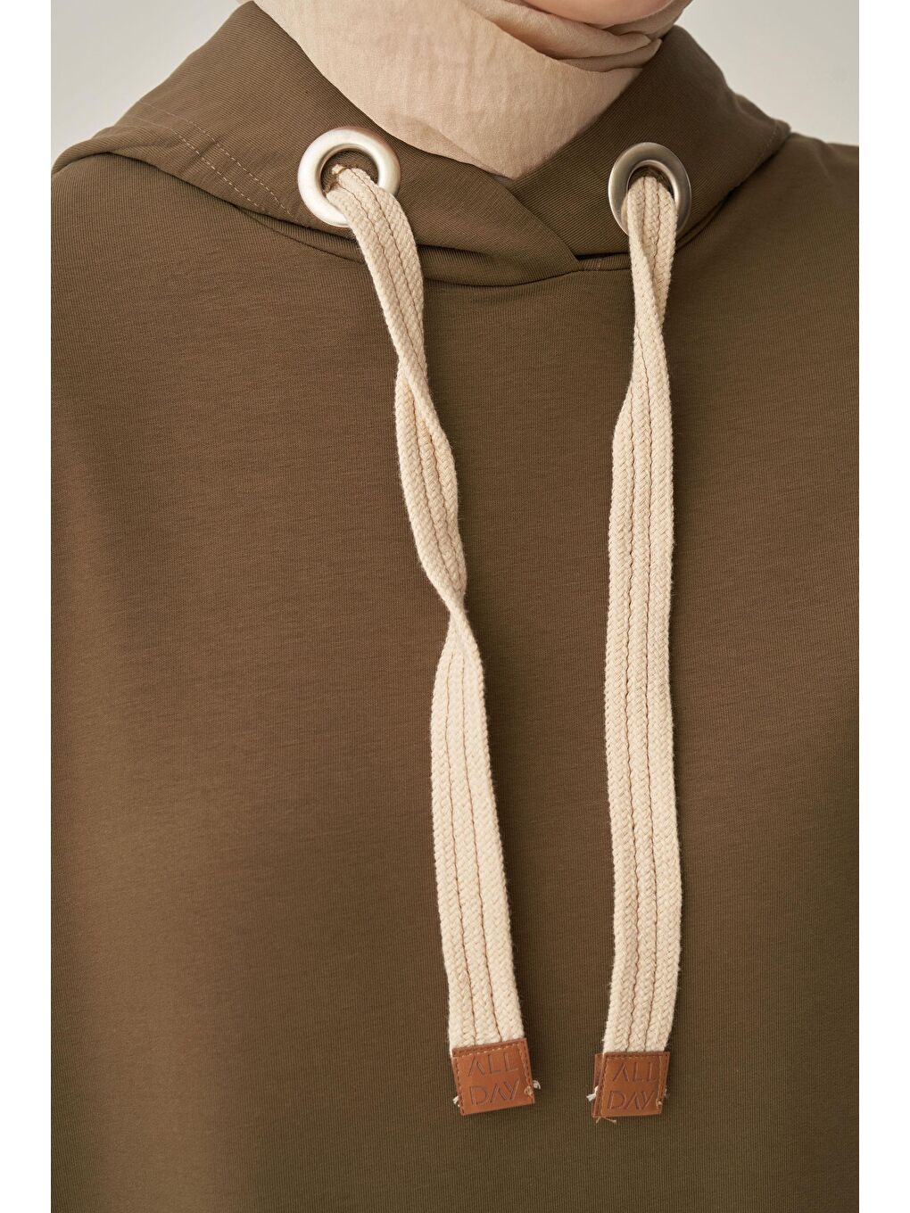 Haki-Kuşgözlü Kapüşonlu Cepli Sweat Tunik-3